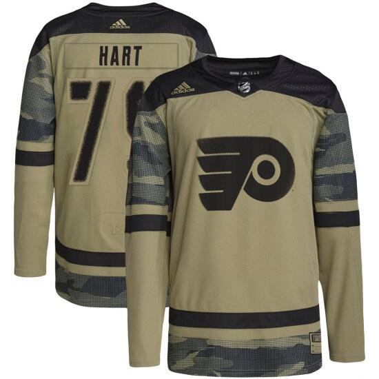 Men's Philadelphia Flyers #79 Carter Hart Olive Salute to Service Stitched Jersey